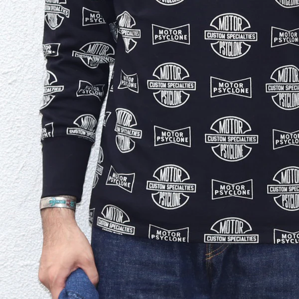 SET-IN LONG SLEEVE T-SHIRT / MOTOR PSYCLONE ALL OVER PRINT / VINTAGE STYLE MEDIUM WEIGHT JERSEY - Image 6
