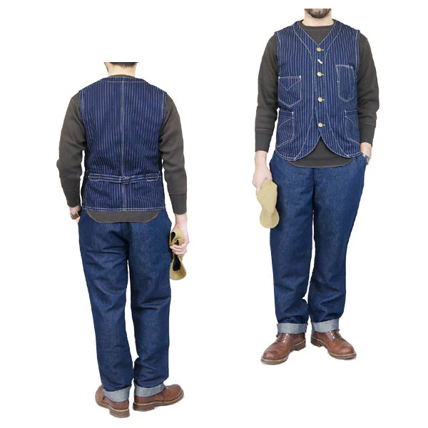 CONDUCTOR VEST / LATE 1800s STYLE WORK CLOTHING / INDIGO WABASH STRIPE - Image 13