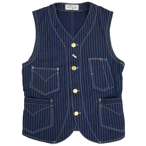 CONDUCTOR VEST / LATE 1800s STYLE WORK CLOTHING / INDIGO WABASH STRIPE - Image 5