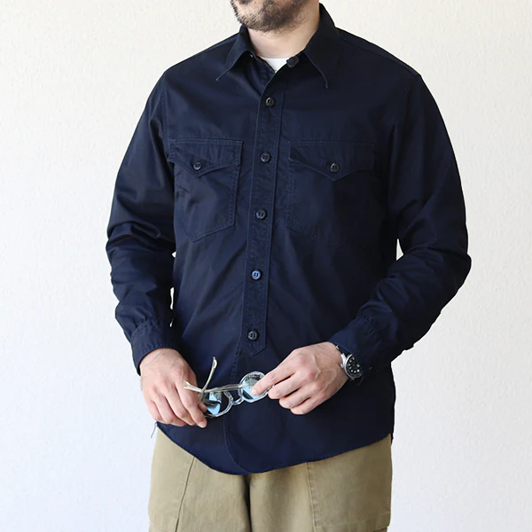U.S. NAVY OFFICER SHIRT / COTTON × LINEN LIGHT WEIGHT CHINO CLOTH / NAVY