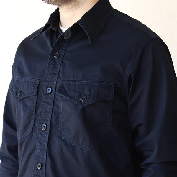 U.S. NAVY OFFICER SHIRT / COTTON × LINEN LIGHT WEIGHT CHINO CLOTH / NAVY - Image 5