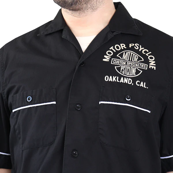 LOVE IT UP / ZIPCO SHORT SLEEVE SHIRT / 1960s~ STYLE GARAGE WORK SHIRT / MOTOR PSYCLONE GARAGE SERIES / BLACK × OFF-WHITE - Image 7