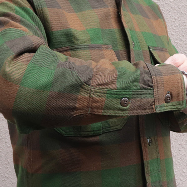 BALDYGUS MECHANIC SHIRT / ORIGINAL COTTON FLANNEL CHECK / BOTTLE GREEN × KHAKI BROWN × DARK OLIVE DRAB - Image 7
