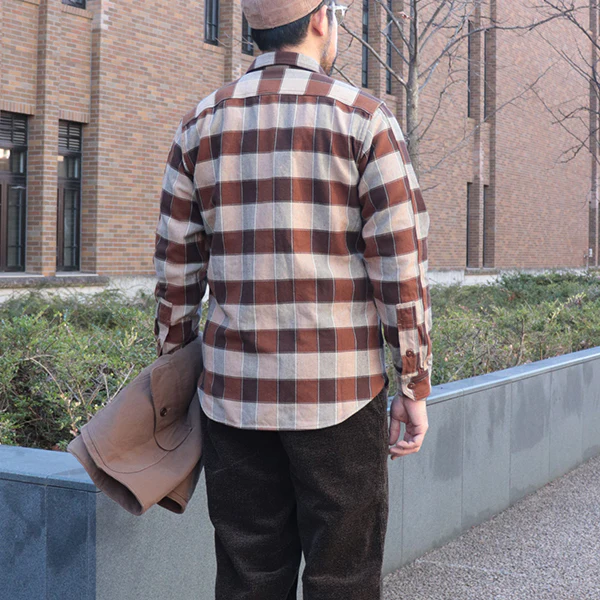 BIRNER MECHANIC SHIRT / ORIGINAL COTTON FLANNEL CHECK WITH A RAISED BACK / DARK RED BROWN × CANYON BROWN × DARK IVORY - Image 3