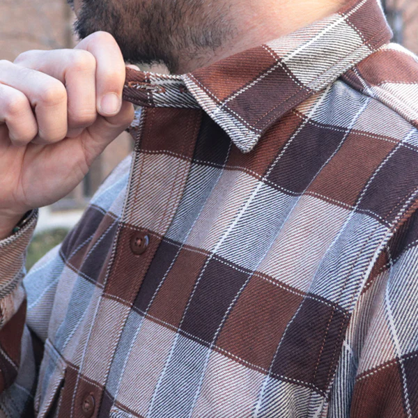 BIRNER MECHANIC SHIRT / ORIGINAL COTTON FLANNEL CHECK WITH A RAISED BACK / DARK RED BROWN × CANYON BROWN × DARK IVORY - Image 6