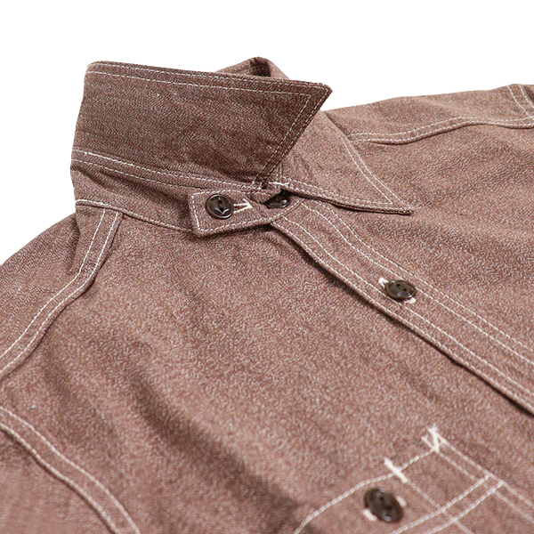 CHAMBRAY WORK SHIRT / 1940s STYLE WORK SHIRT / BROWN - Image 14