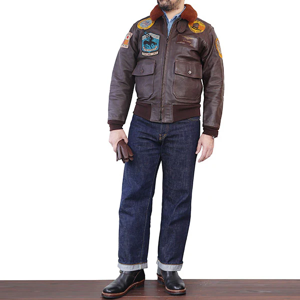 TYPE G-1 / VF-143 PUKIN DOGS LtJG HICKEY VIETNAM Mig KILLER / GOATSKIN / DARK BROWN / MADE IN UK / FLIGHT JACKET - Image 3