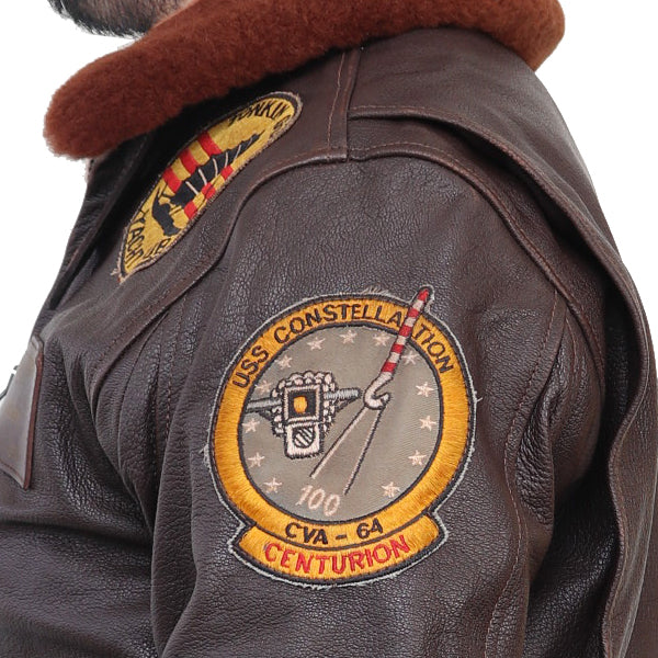 TYPE G-1 / VF-143 PUKIN DOGS LtJG HICKEY VIETNAM Mig KILLER / GOATSKIN / DARK BROWN / MADE IN UK / FLIGHT JACKET - Image 7