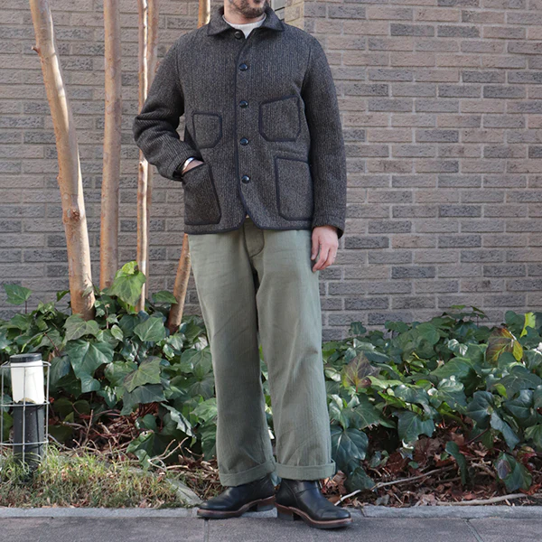 LONGSHOREMAN / WINTER WORKER JACKET / HIGH GAUGE MEDIUM WEIGHT BEACH CLOTH / GRAINED BLACK STRIPE × BLACK - Image 4