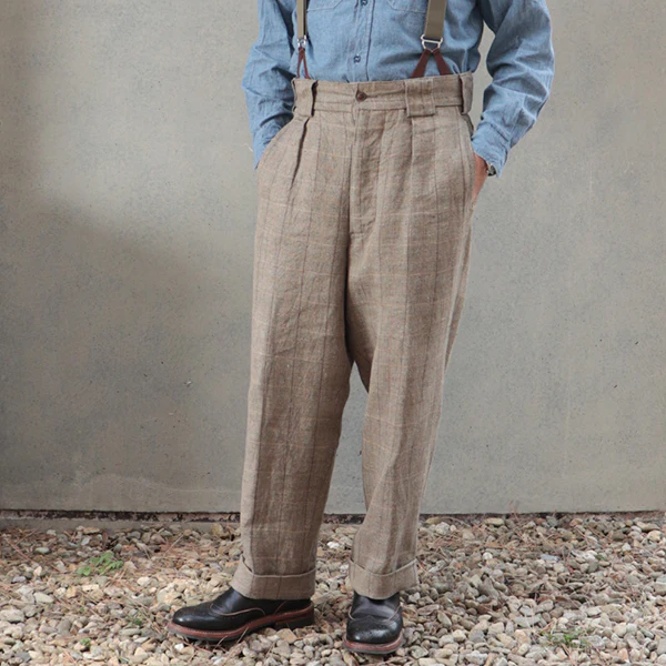 OX'ED SILVER / ENGINEER PANT HEMP LINEN CHECK / GREEN - Image 9