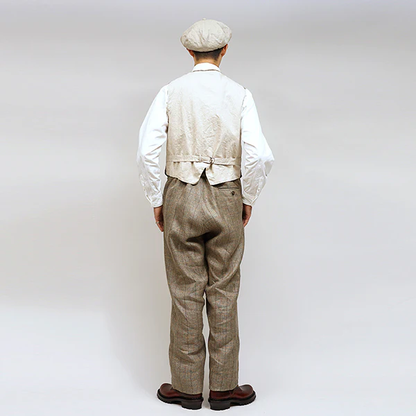 OX'ED SILVER  / ENGINEER VEST HEMP LINEN CHECK / GREEN - Image 11