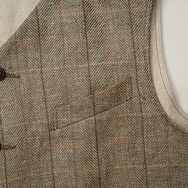 OX'ED SILVER  / ENGINEER VEST HEMP LINEN CHECK / GREEN - Image 6