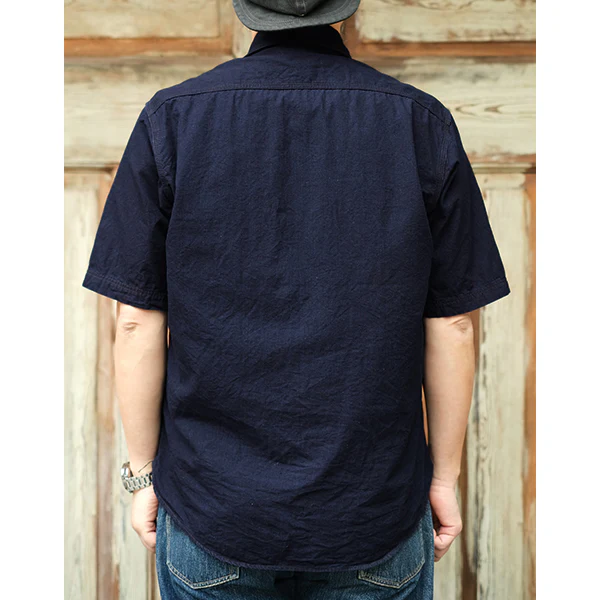 PEACE VALLEY SHORT SLEEVE SHIRT / 6oz INDIGO CHAMBRAY / NAVY - Image 3