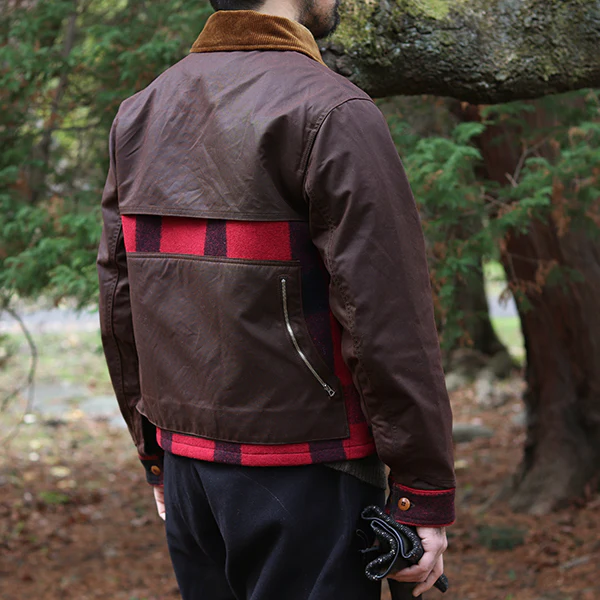 UTICA COAT / WOOL BUFFLO PLAID × BRITISH MILLERAIN WAXED COTTON - Image 3