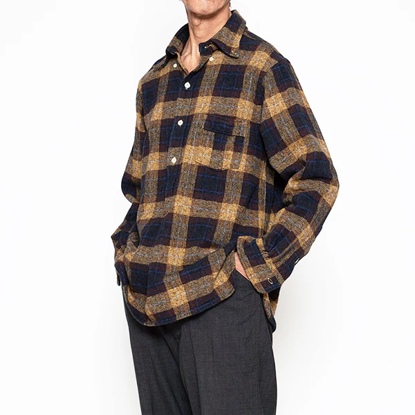 W.C.W SHIRT PULLOVER / COTTON CHECK/ YELLOW × BROWN - Image 2